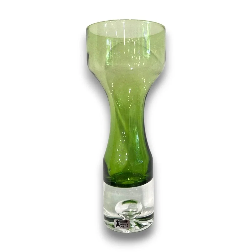 Vintage 60s Bo Borgstrom Aseda Sweden Mid Century Modern MCM Green Glass Vase